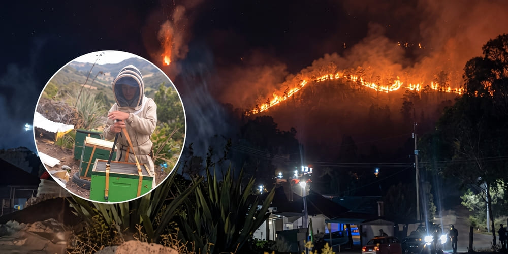 Apicultores arriesgan sus vidas para rescatar colmenas durante la emergencia por incendios en Villa de Leyva